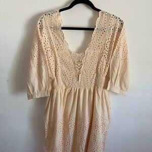 Listicle Cream Eyelet  Sleeve Dress Boho Cottagecore‎